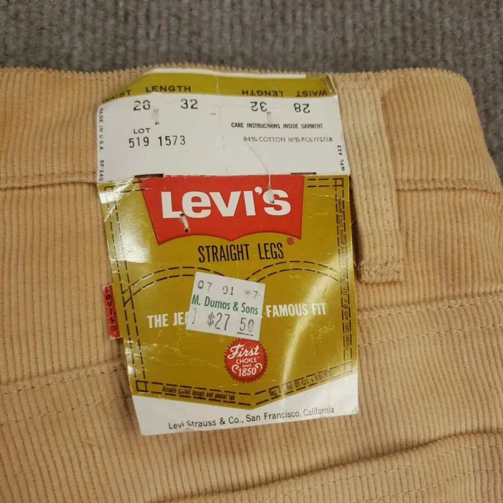 Vintage Levis 519 Corduroy Pants Mens 28x32 Orange Peach Straight Skinny 90s 80s